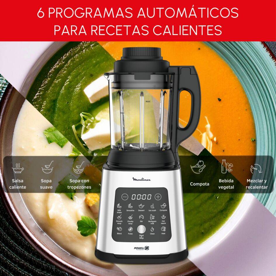 Perfectmix Cook, Batidora de vaso y Robot de Cocina, 2 en 1, 1,75L, 10 programas automáticos, Cristal, Inox