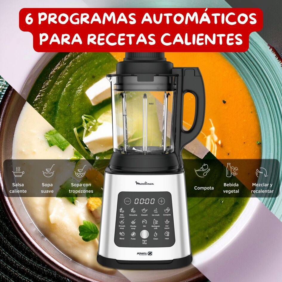 Perfectmix Cook, Batidora de vaso y Robot de Cocina, 2 en 1, 1,75L, 10 programas automáticos, Cristal, Inox