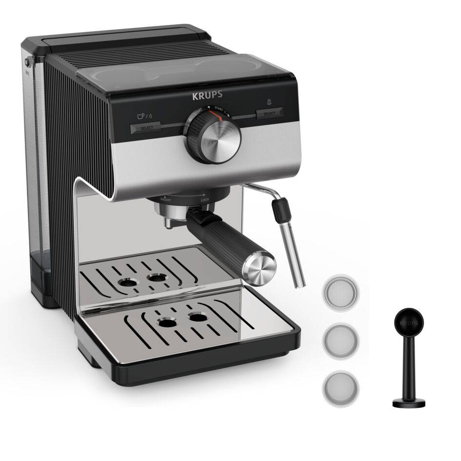 Authentic+, Cafetera espresso manual, 15 bares de presión, Boquilla de acero inoxidable, 2 L de depósito, Cápsulas ESE, Inox