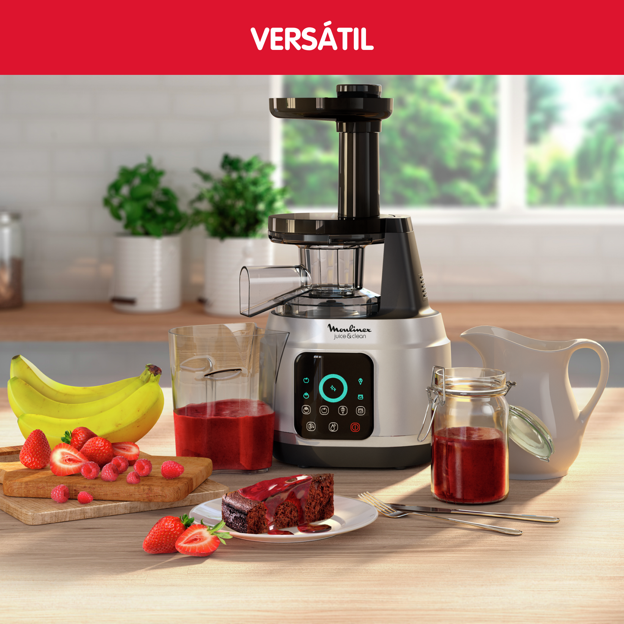 Juice & Clean, Licuadora, 6 programas, 2 velocidades, Silenciosa, Accesorios, Inox