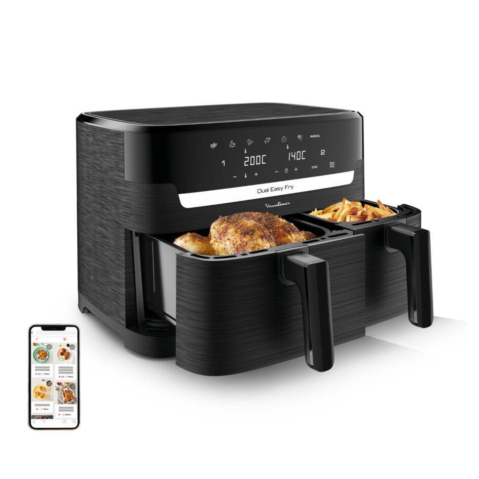 Dual Easy Fry, Freidora de aire, Doble cesta, 8,3 L, 7 programas preestablecidos, Negro