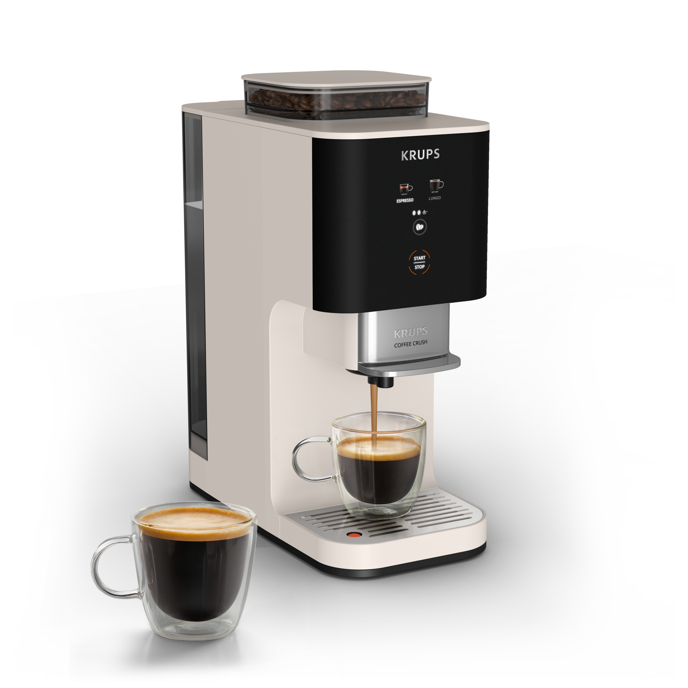 KRUPS Coffee Crush, Cafetera Automática, Café en Grano y Café Molido, 15 Bares, 2 recetas de café, Pantalla táctil a color, Compacta 15 cm de ancho, Ajustes de intensidad de café, 3 niveles de molienda, Prensado automático