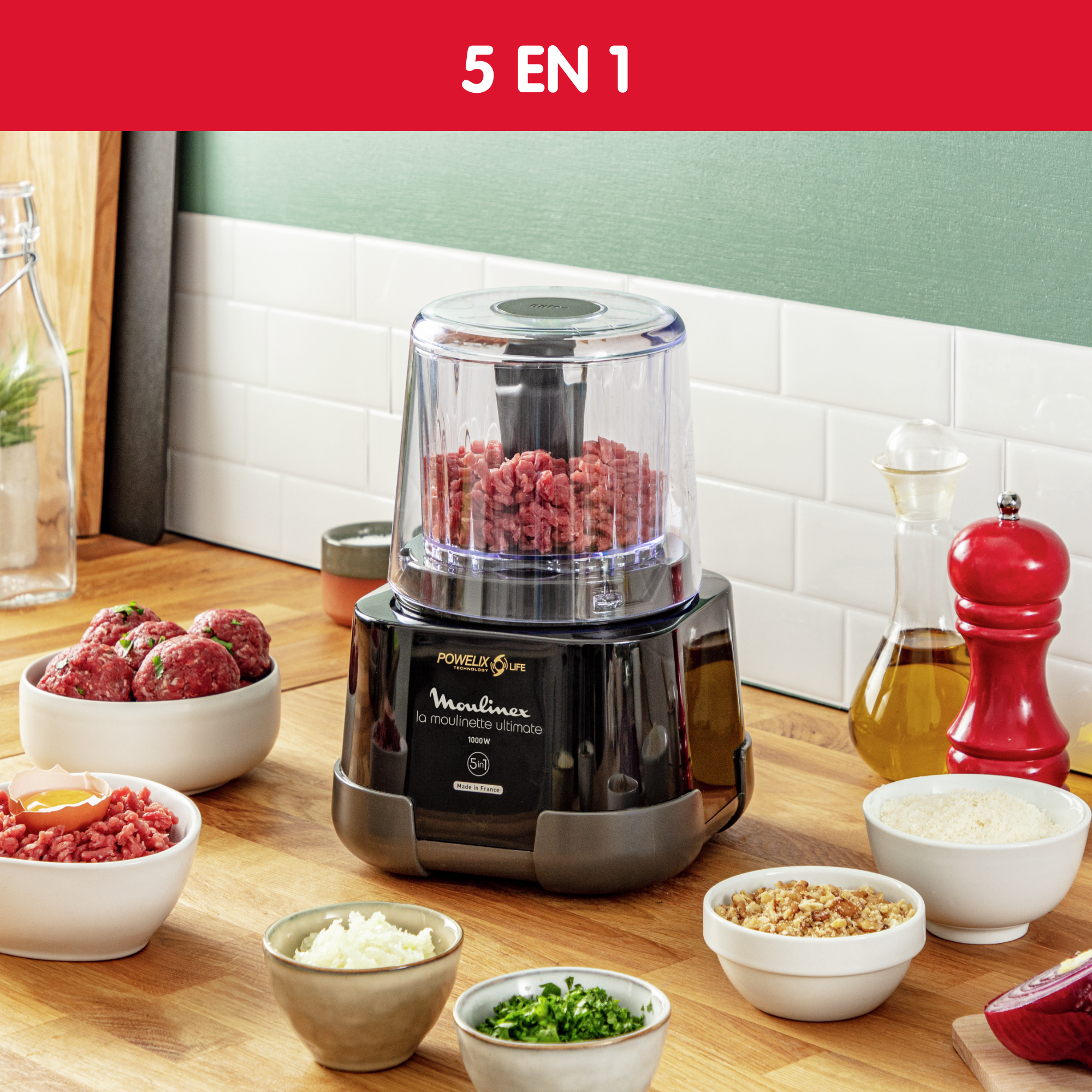Moulinette Ultimate 1-2-3, Picadora, 1000 W, Tecnología Powelix Life, Negra
