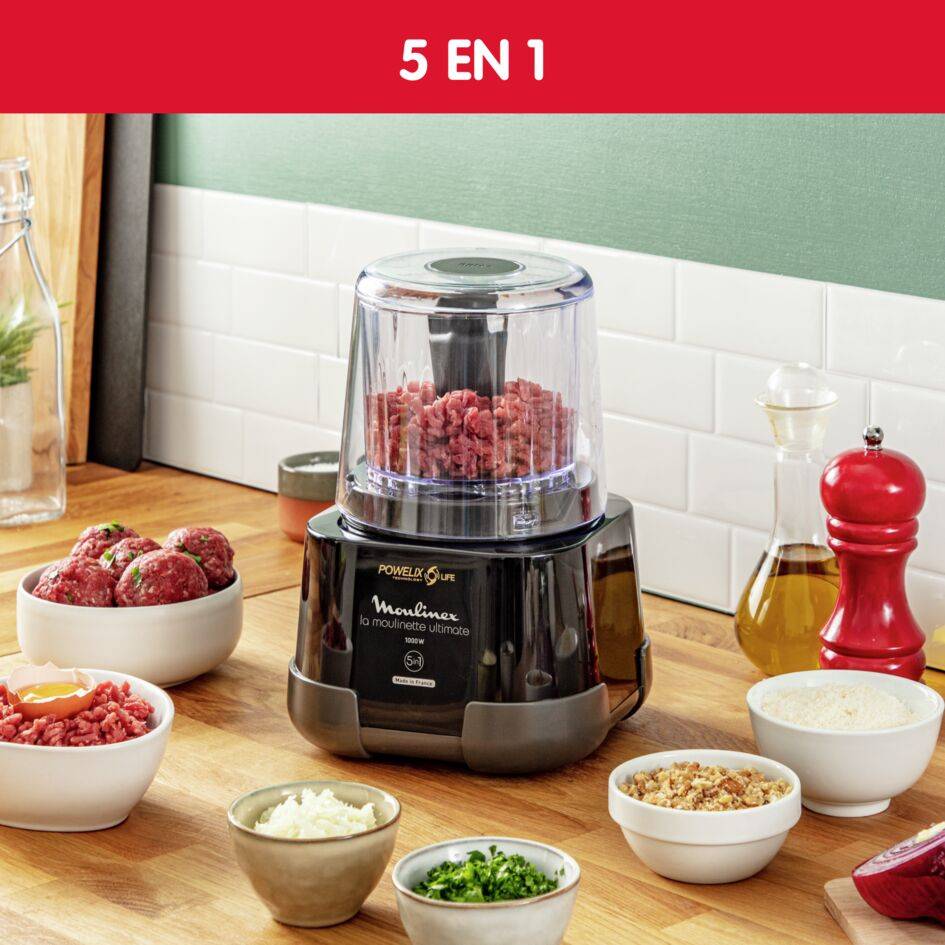 Moulinette Ultimate 1-2-3, Picadora, 1000 W, Tecnología Powelix Life, Negra