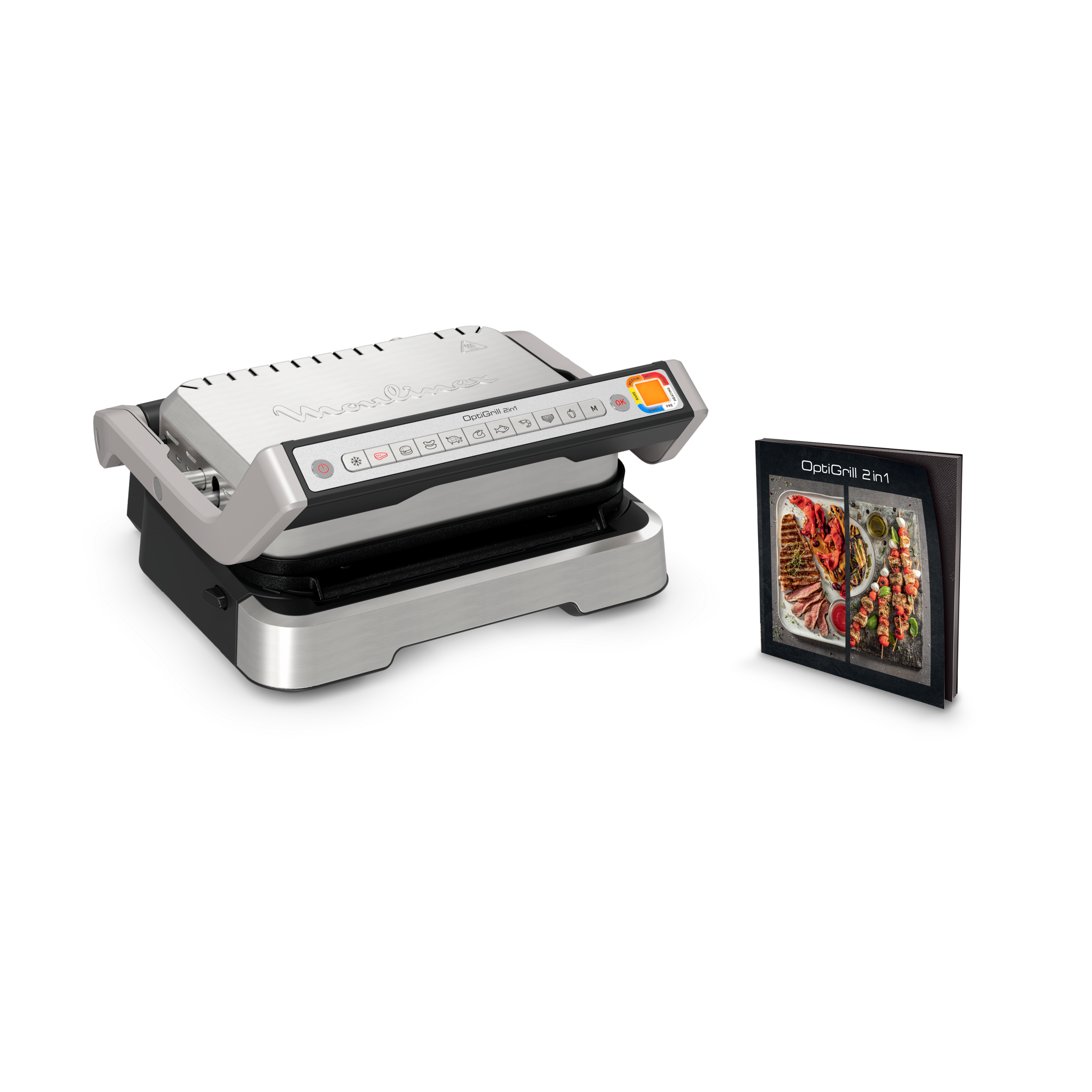 OptiGrill 2 en 1, Parrilla inteligente, 9 programas automáticos, Inox