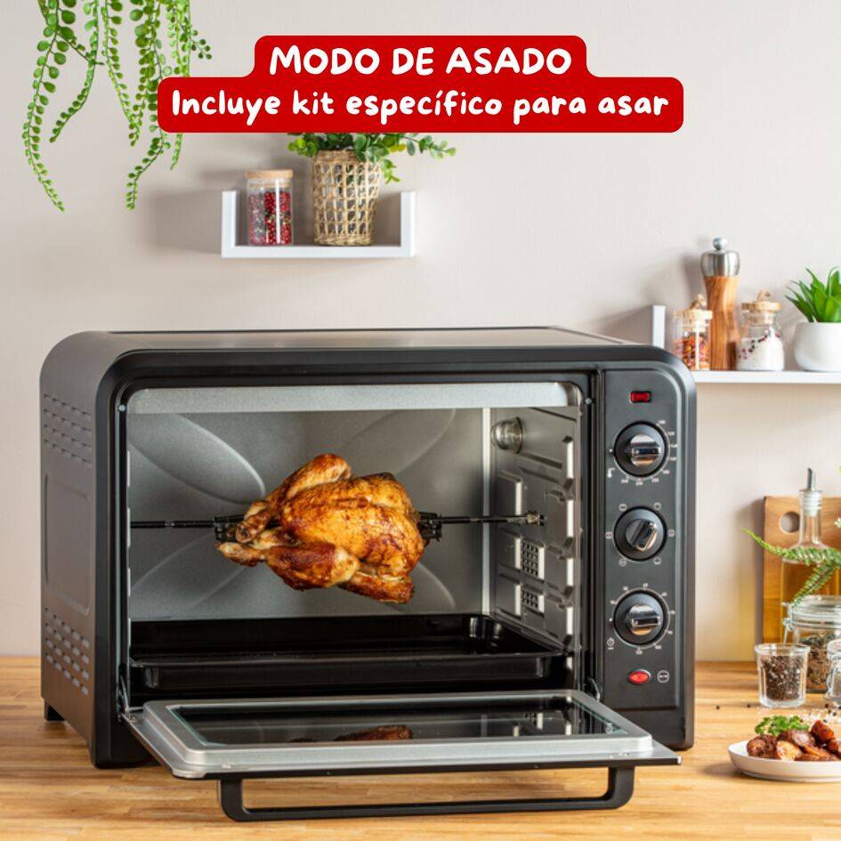 Optimo, Horno de convección, 60 L, 7 Modos de Cocción, Accesorios, Negro