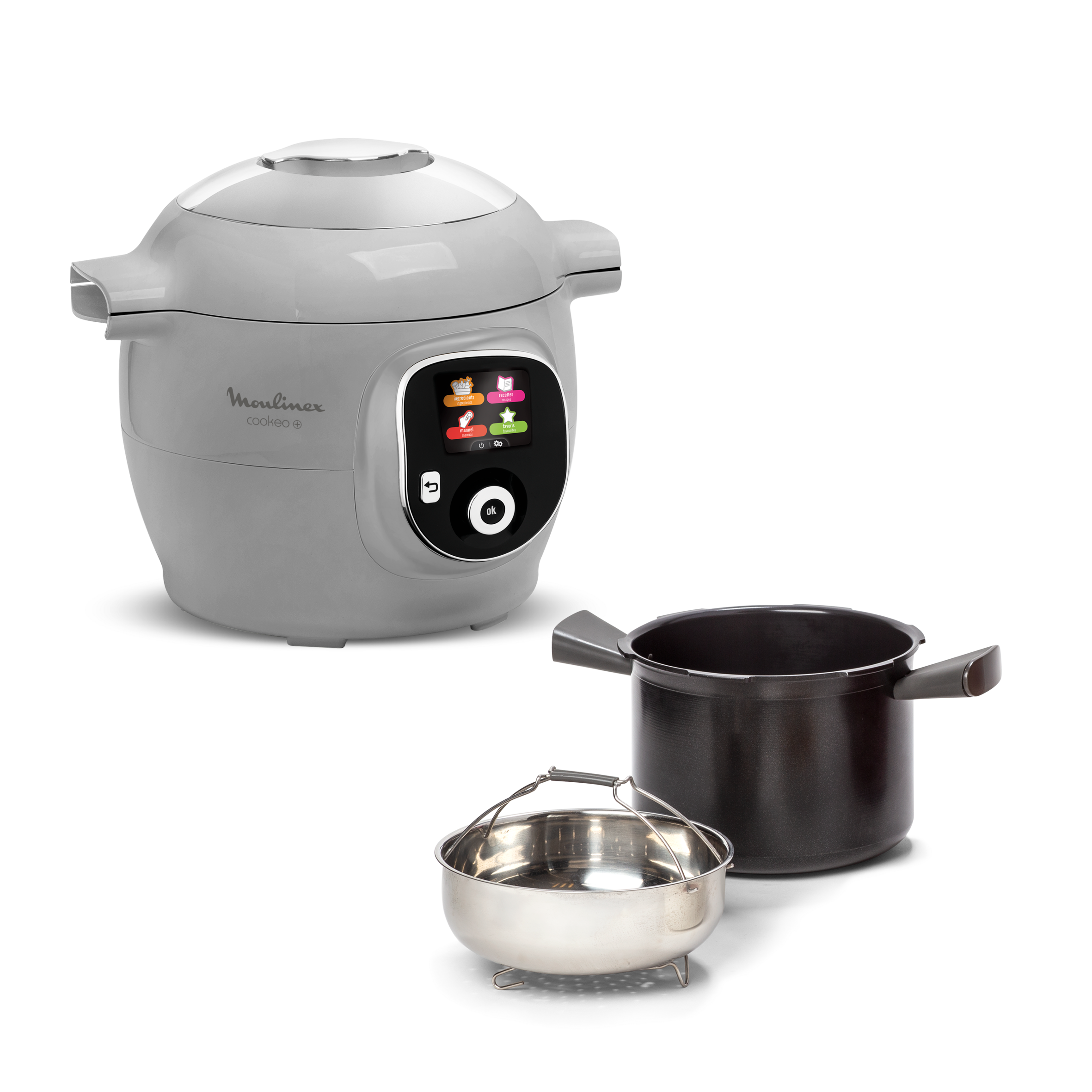 Cookeo+, Olla eléctrica programable, 6L, 80 recetas,  6 modos de cocción, Gris