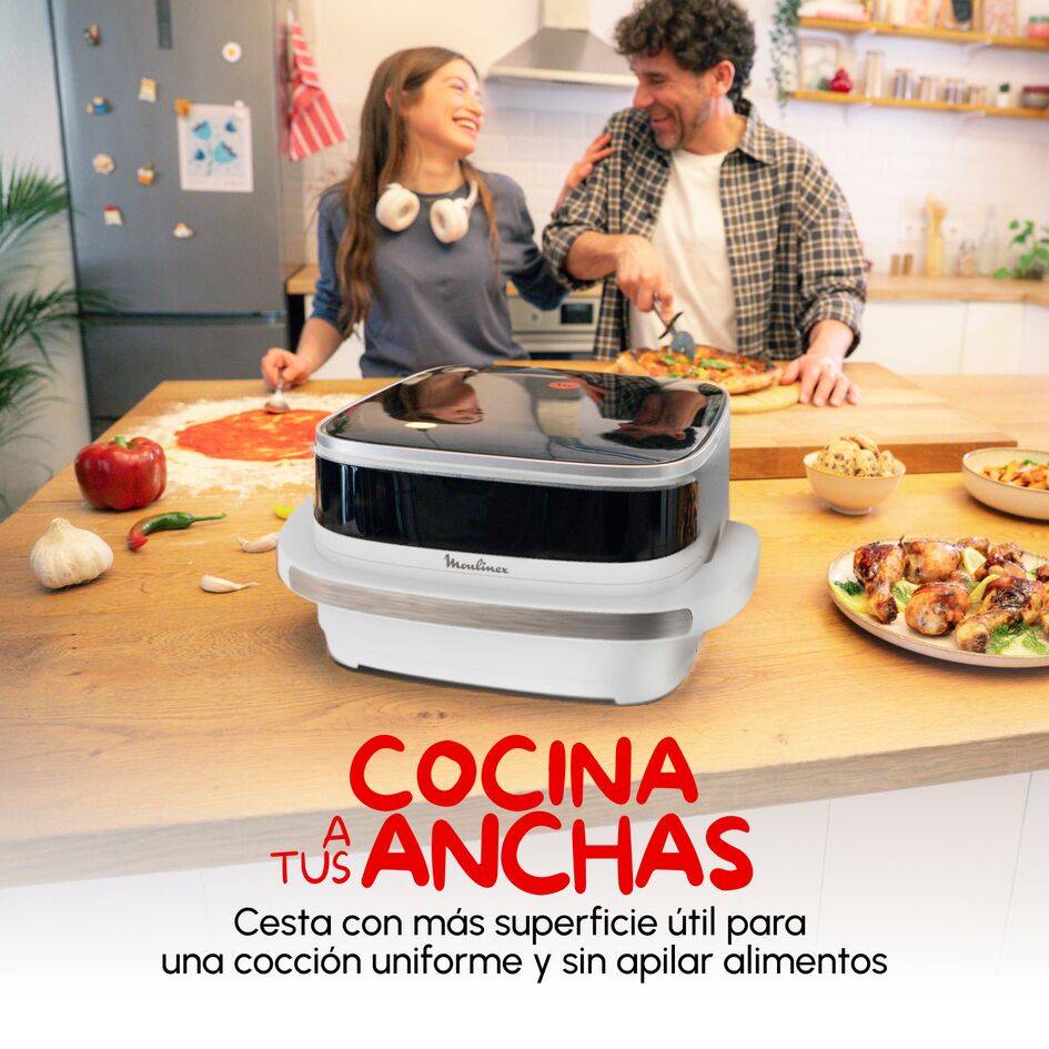 Easy Fry XL Surface, Freidora de Aire, Gran Superficie de Cocción, Doble Resistencia, 10 Programas Automáticos, Formato Compacto, Ventana de Visualización, Blanco