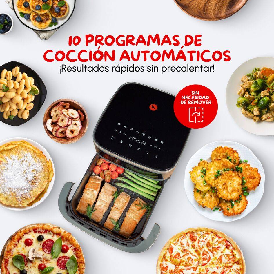 Easy Fry XL Surface, Freidora de Aire, Gran Superficie de Cocción, Doble Resistencia, 10 Programas Automáticos, Formato Compacto, Ventana de Visualización, Gris
