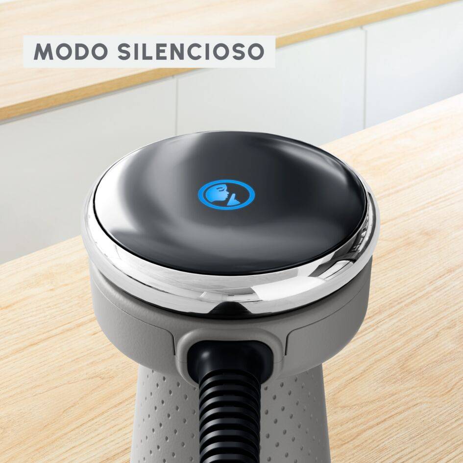 Quickchef+, Batidora de mano, 20 velocidades, Vase medidor y vaso picador, Modo silencioso, Cuchillas con tecnología Powelix, Gris