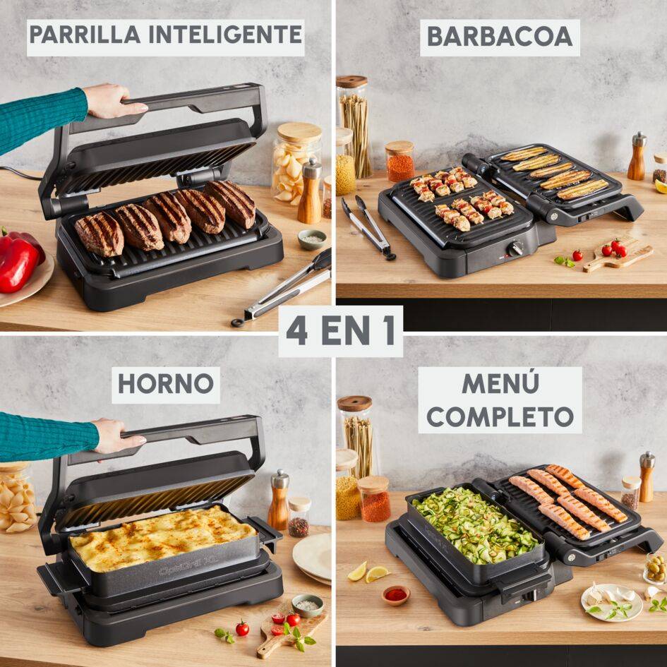 OptiGrill 4en1 XL, Parrilla inteligente, 12 programas, 6/8 personas, Accesorios, Negro