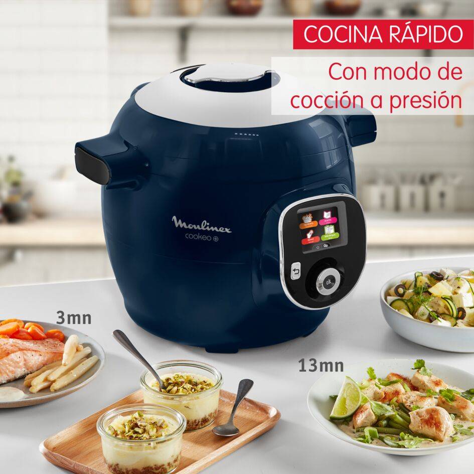 Cookeo+, Olla Eléctrica Programable, 6L, 6 programas, 150 Recetas Integradas, Azul