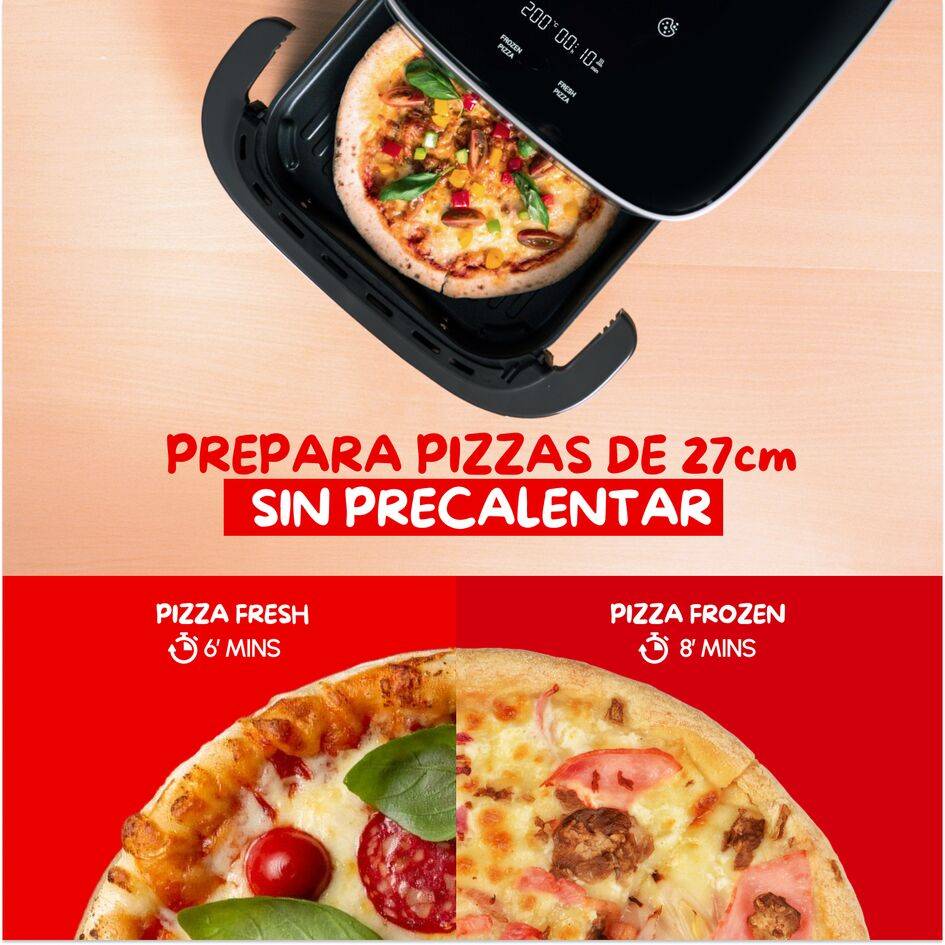 Easy Fry XL Surface, Freidora de Aire, Gran Superficie de Cocción, Doble Resistencia, 10 Programas Automáticos, Formato Compacto, Ventana de Visualización, Negro