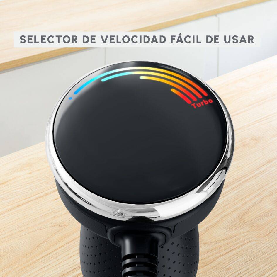 Quickchef+, Batidora de mano, cuchillas con tecnología Powelix , 20 velocidades, 4 en 1, Negra