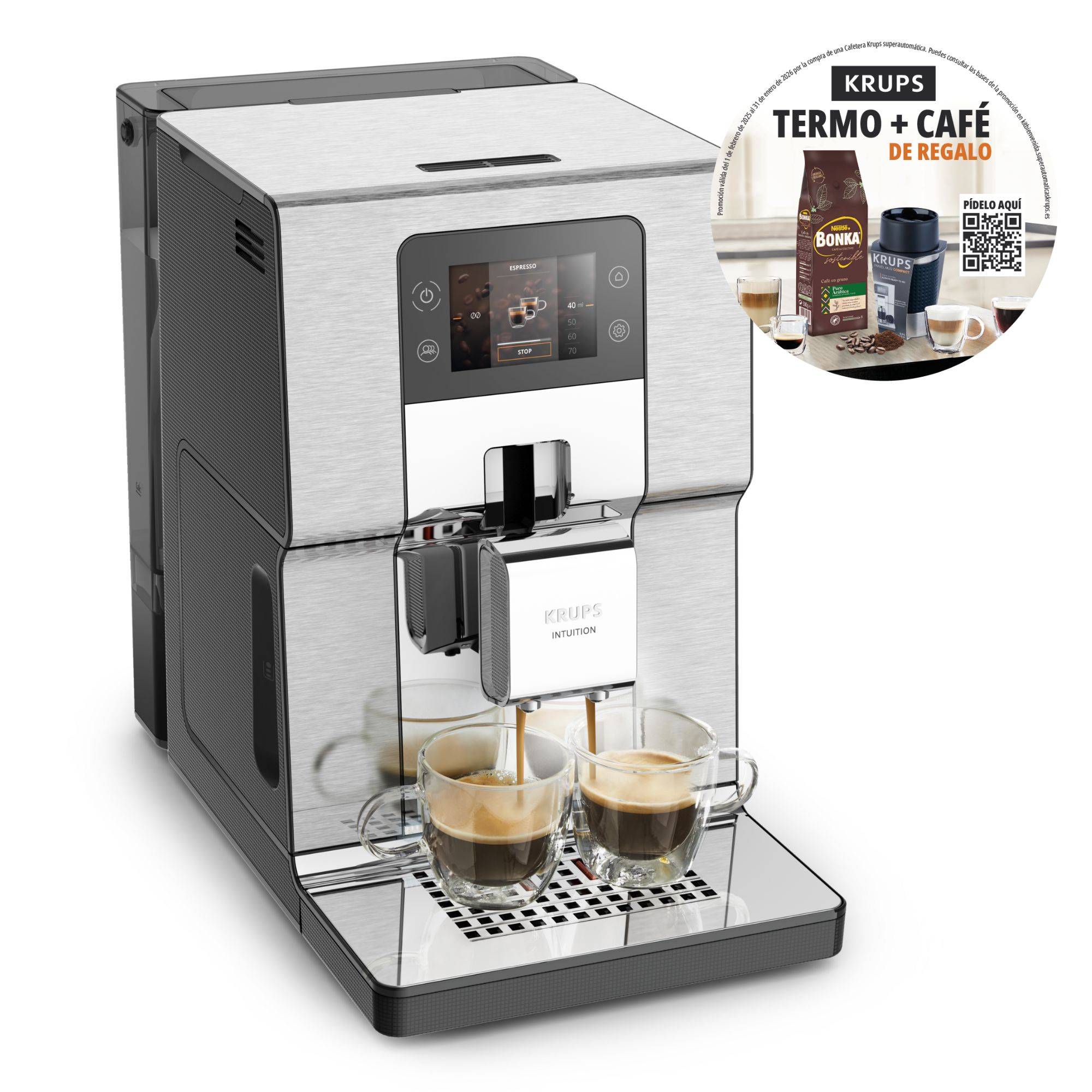 Intuition Experience +, Cafetera superautomática, 21 bebidas, 8 perfiles, Kit de bienvenida, Inox