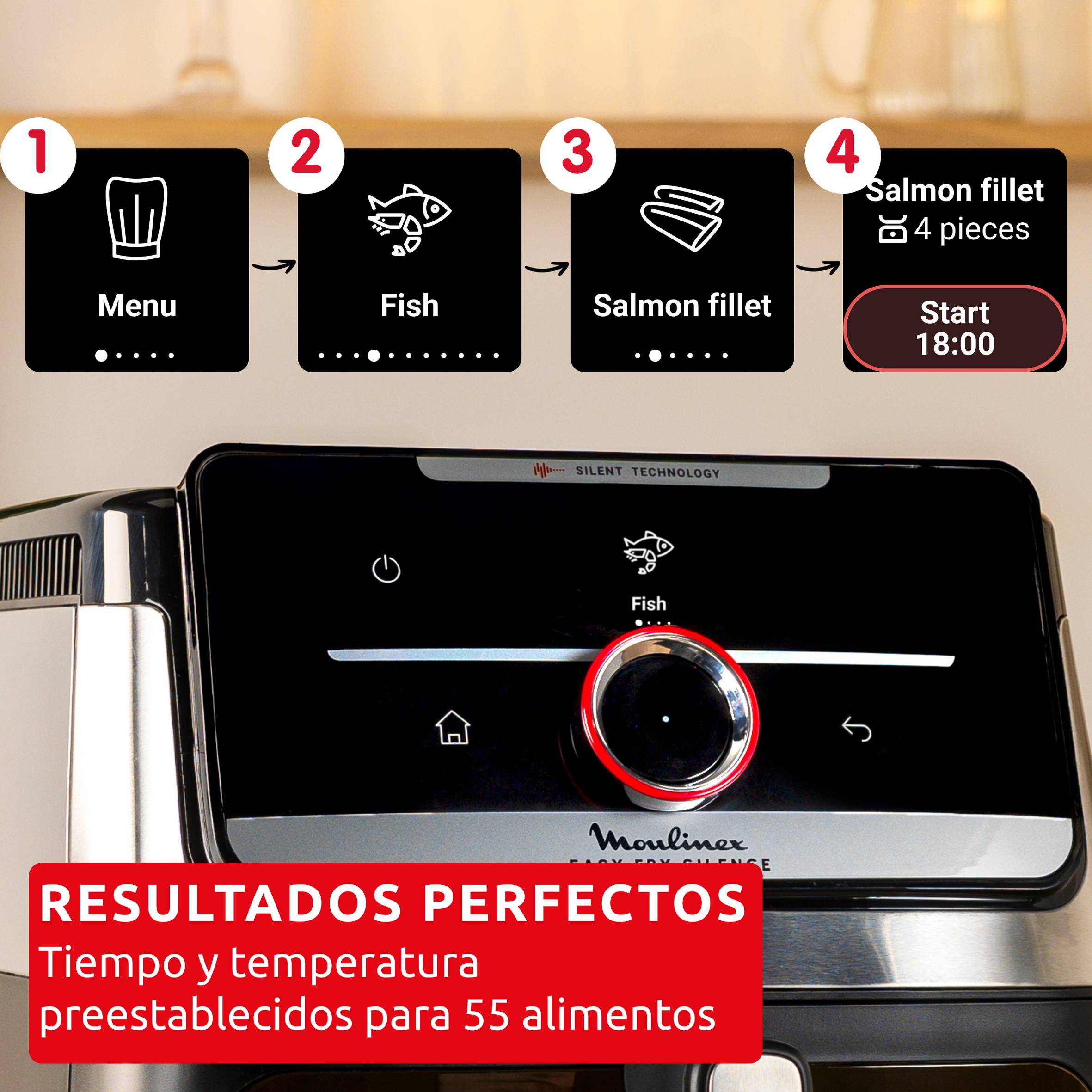 Easy Fry Silence, Freidora de aire silenciosa, 7 L, Frontal desmontable, Hasta 8 personas