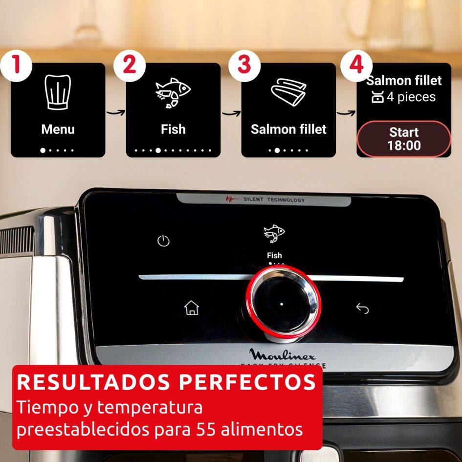 Easy Fry Silence, Freidora de aire silenciosa, 7 L, Frontal desmontable, Hasta 8 personas