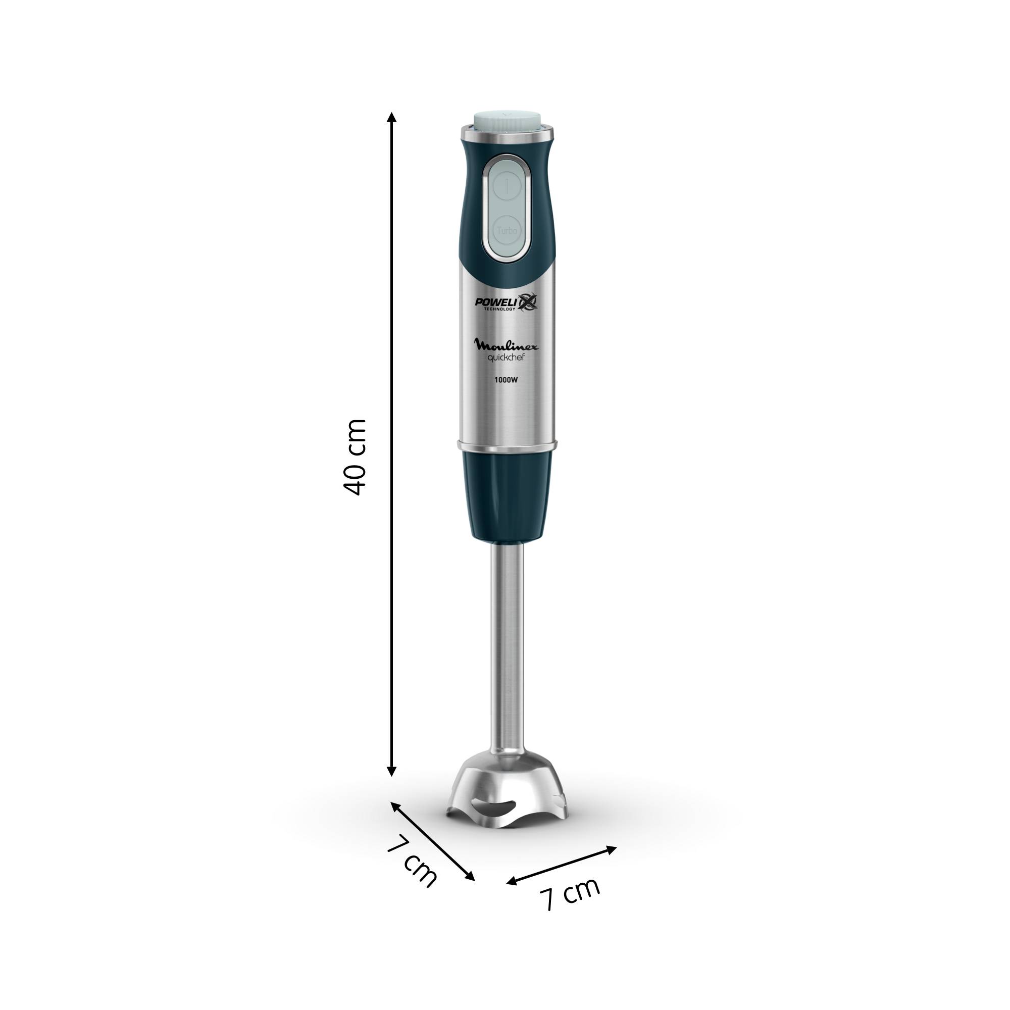Quickchef, Batidora de mano 3 en 1 con picadora, 1000 W, 4 Cuchillas Powelix, Varillas y Vaso Medidor, Eucalipto