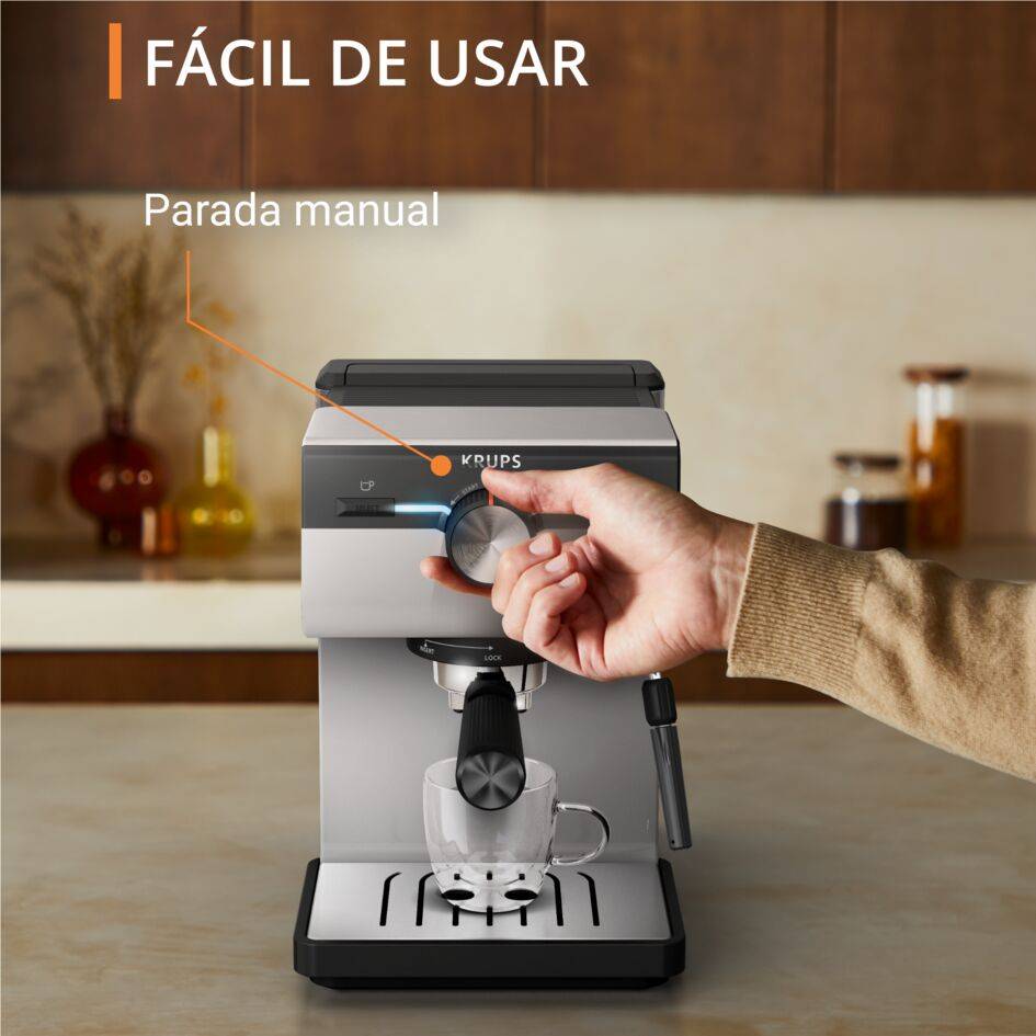 Authentic, Cafetera espresso manual, Interfaz intuitiva, Diseño inteligente, Gris claro