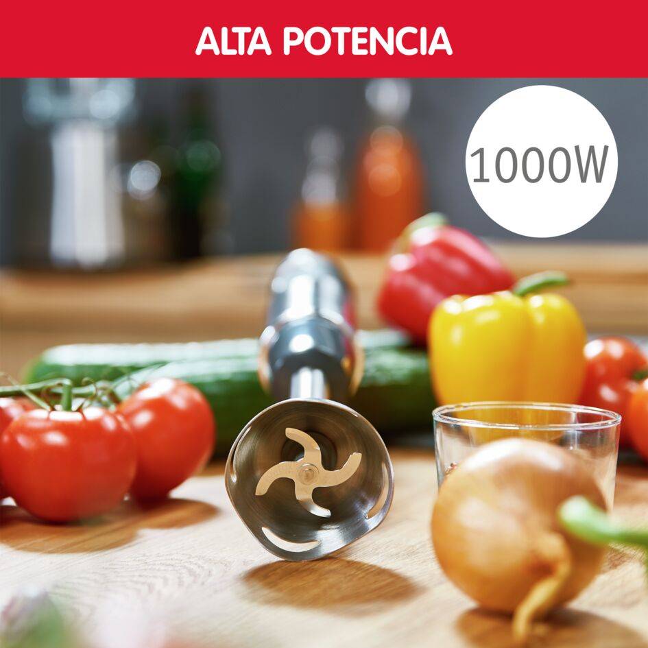 Quickchef, Batidora de Mano, 1000W, 3 en 1, Picadora 500 ml, Vaso medidor 800 ml, Inox
