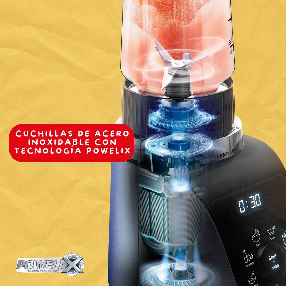 Blend Up, Batidora personal, 1000 W de potencia, 8 Programas Automáticos, Color Azul