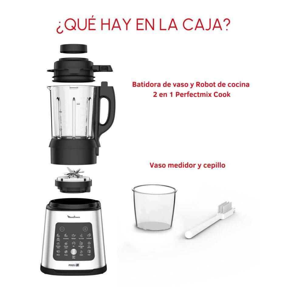 Perfectmix Cook, Batidora de vaso y Robot de Cocina, 2 en 1, 1,75L, 10 programas automáticos, Cristal, Inox