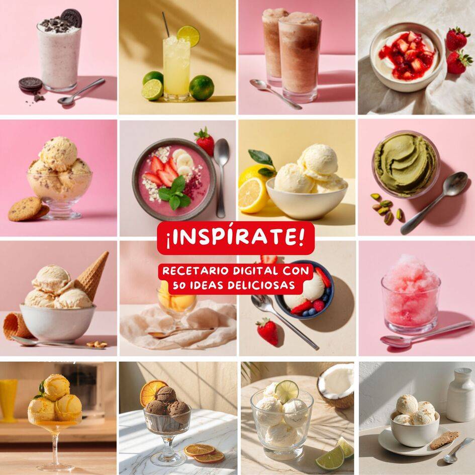 Dolci, Heladera, 9 Programas de Postres Helados,  3 Tarrinas de Tritán, Capacidad Total 1,4 L, 600 W, Resultados cremosos, Autolimpieza, Blanco roto