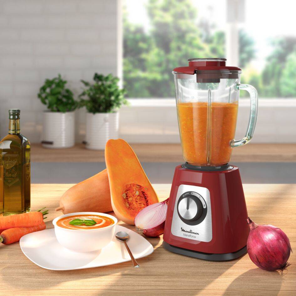 Blendforce, Batidora de vaso, 800 W, Jarra de cristal, Roja