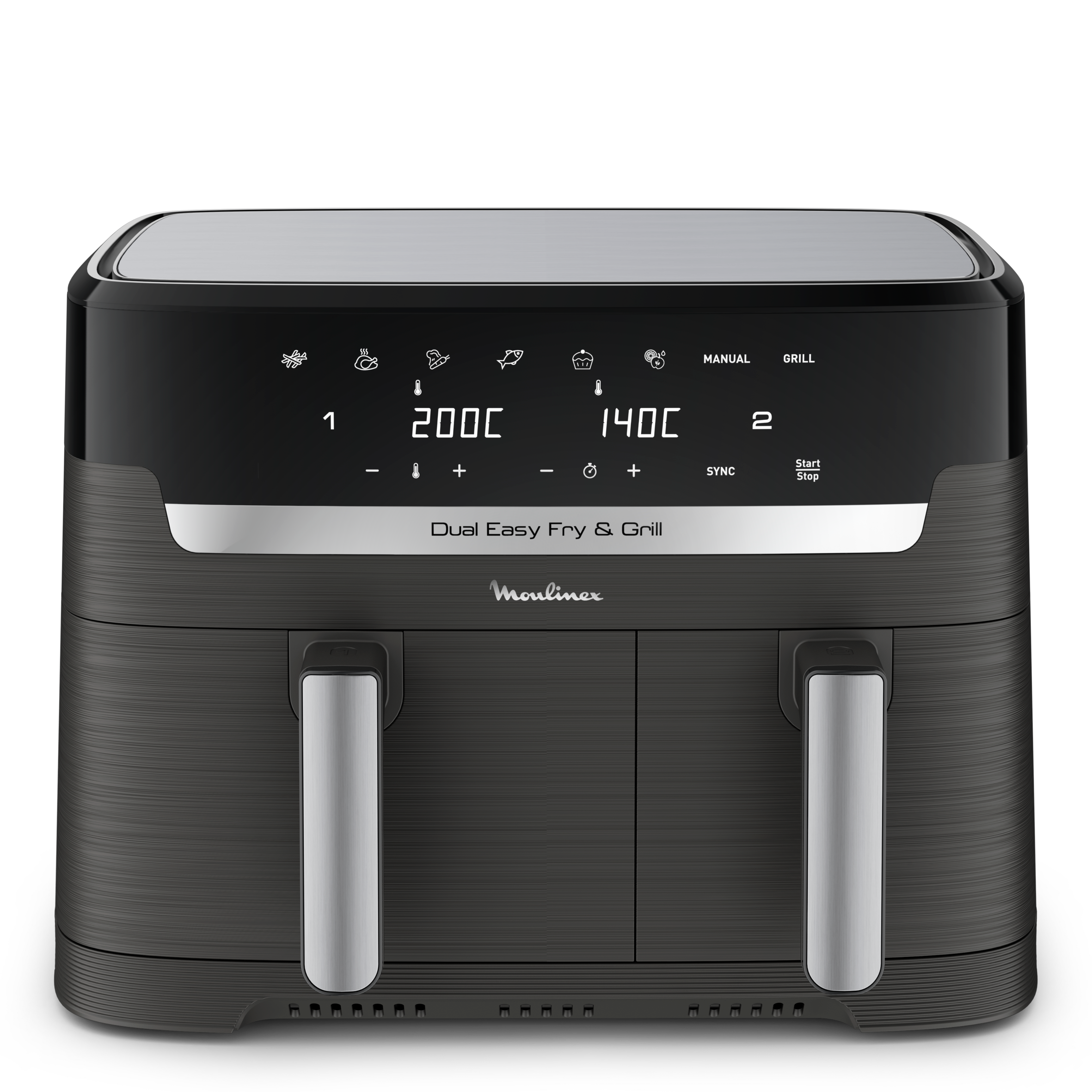 Dual Easy Fry & Grill, Freidora de aire y grill, 8,3 L, Dos cubetas, 8 Programas, Negro