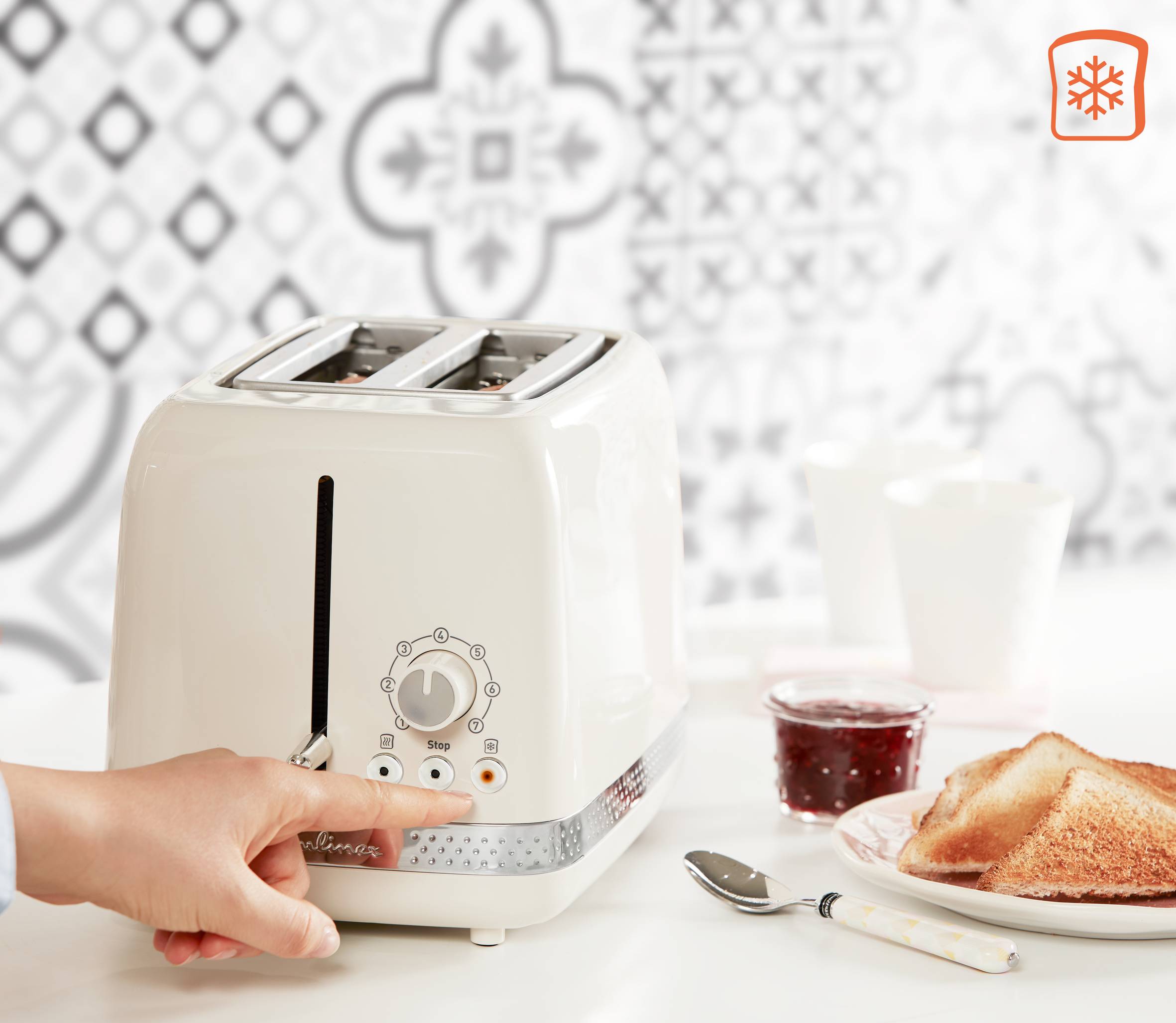 Soleil Marfil, Tostador de 2 ranuras, Diseño vintage, 7 niveles de tostado, 3 funciones luminosas