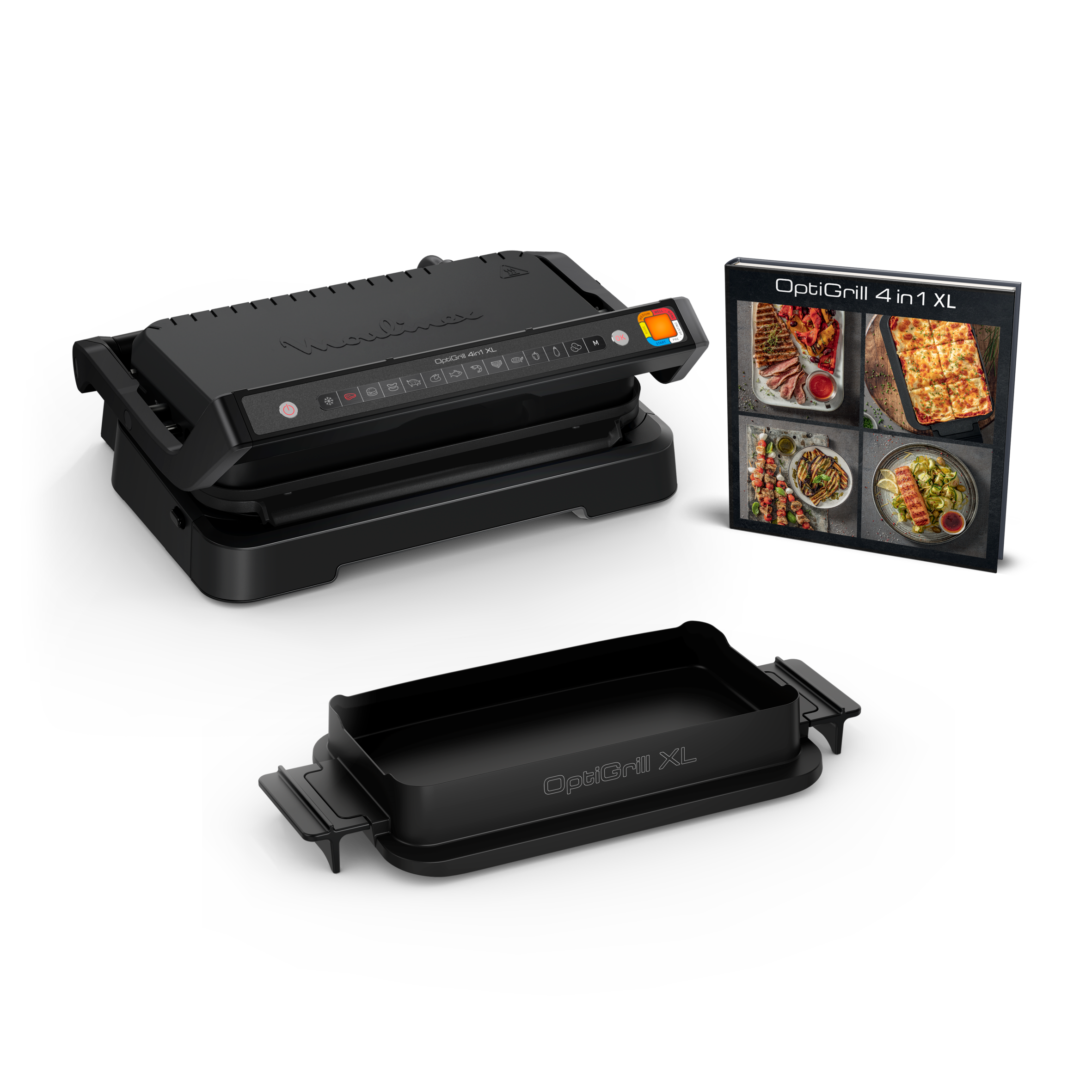 OptiGrill 4en1 XL, Parrilla inteligente, 12 programas, 6/8 personas, Accesorios, Negro