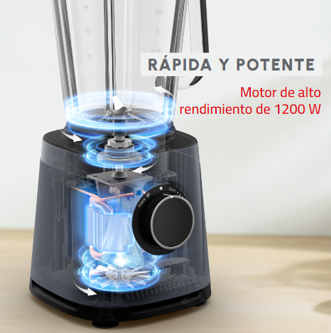 PerfectMix Essential, Batidora de alta velocidad, 1200 W, tecnología de cuchillas Powelix, Negro