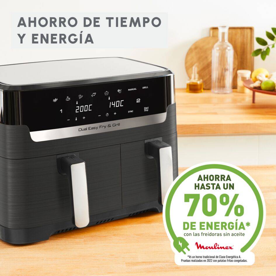 Dual Easy Fry & Grill, Freidora de aire y grill, 8,3 L, Dos cubetas, 8 Programas, Negro