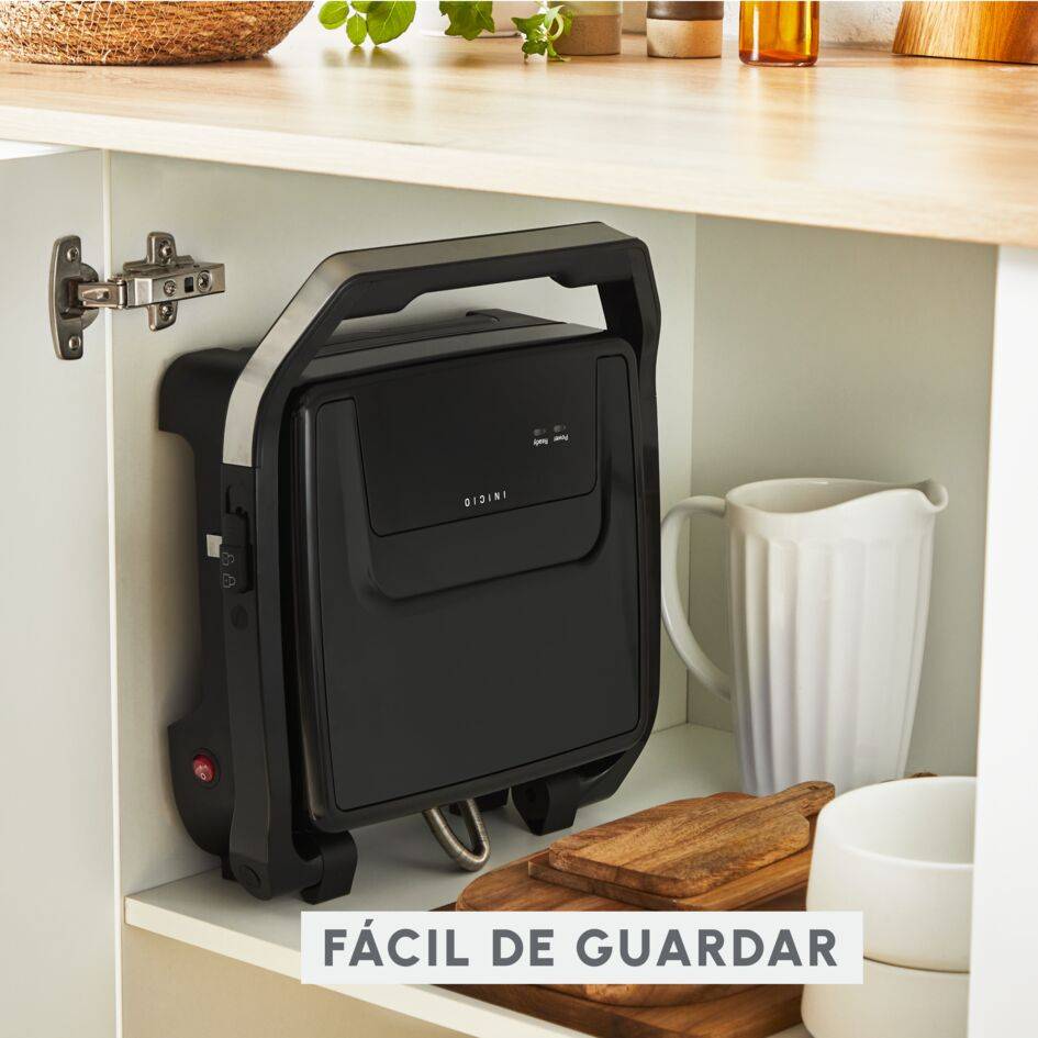 Inicio, Plancha de paninis y grill 2 en 1, Rápido calentamiento, Placas Antiadherentes, Negro