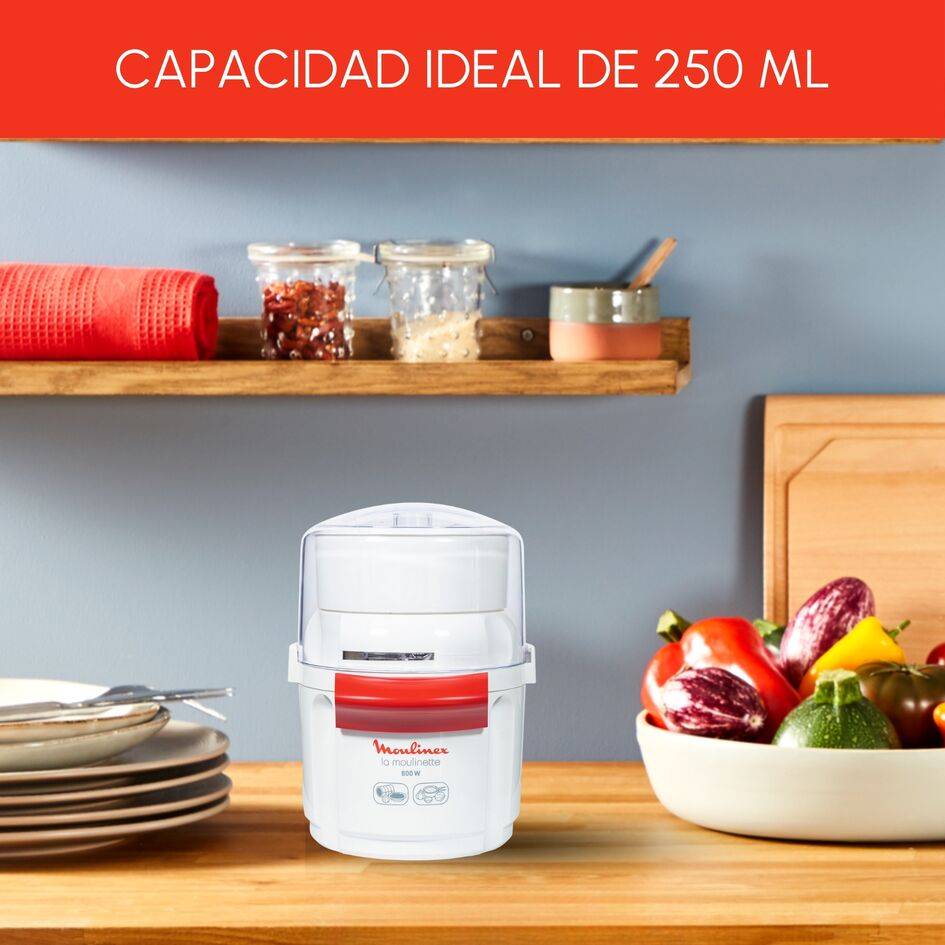 Moulinette, Picadora, 800 W, Sistema 1-2-3, 250 ml de capacidad, Sistema de bloqueo seguro