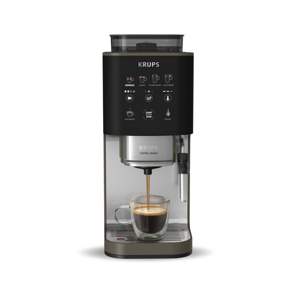 Coffee Crush, Cafetera Automática Compacta, Café en Grano y Molido, 15 Bares, 4 recetas, Espumador de leche, Pantalla táctil
