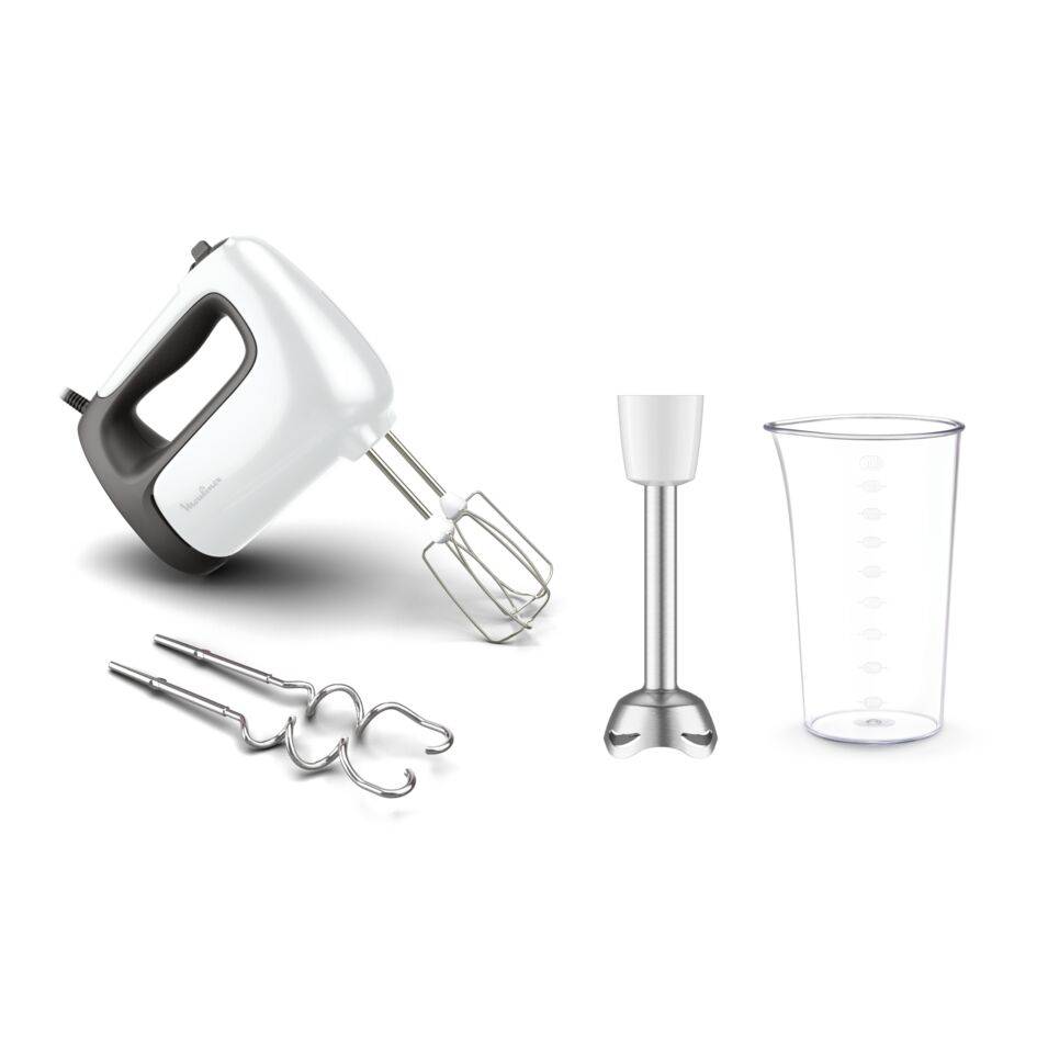 Prep'Mix+, Batidora amasadora, 500 W, 5 velocidades, Ajuste Turbo, 2 varillas y 2 ganchos, Acero Inoxidable