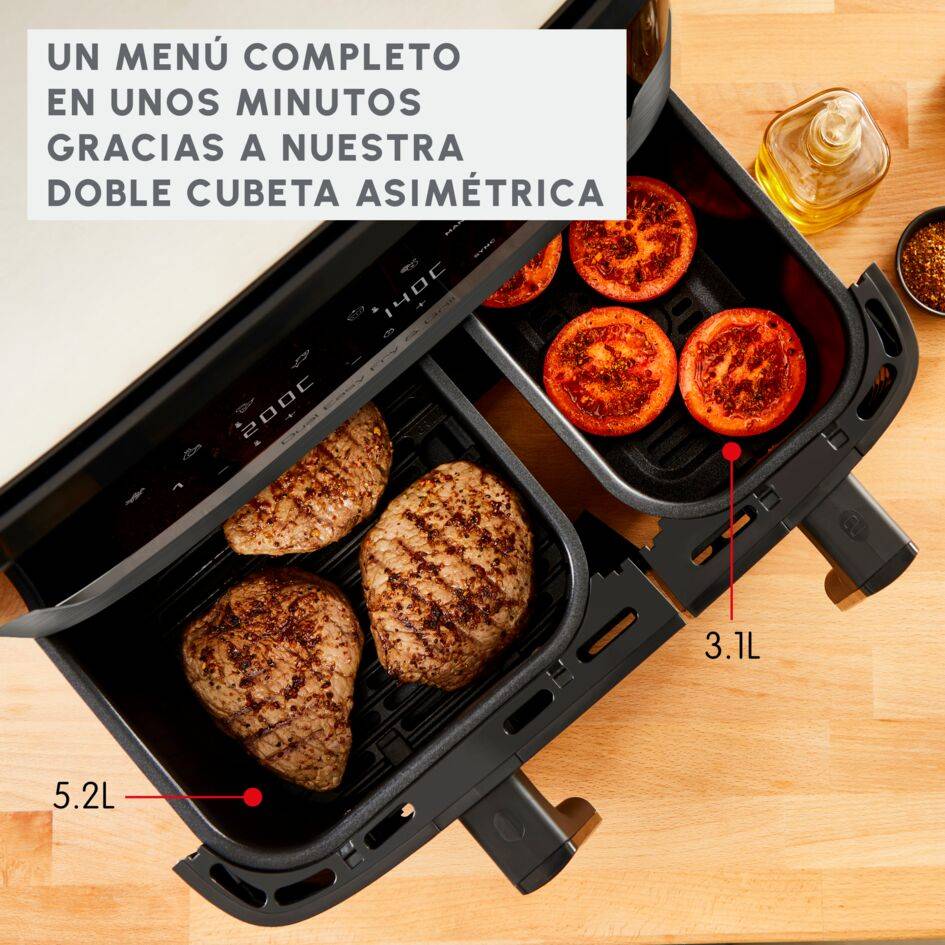 Dual Easy Fry & Grill, Freidora de aire y grill, 8,3 L, Dos cubetas, 8 Programas, Negro
