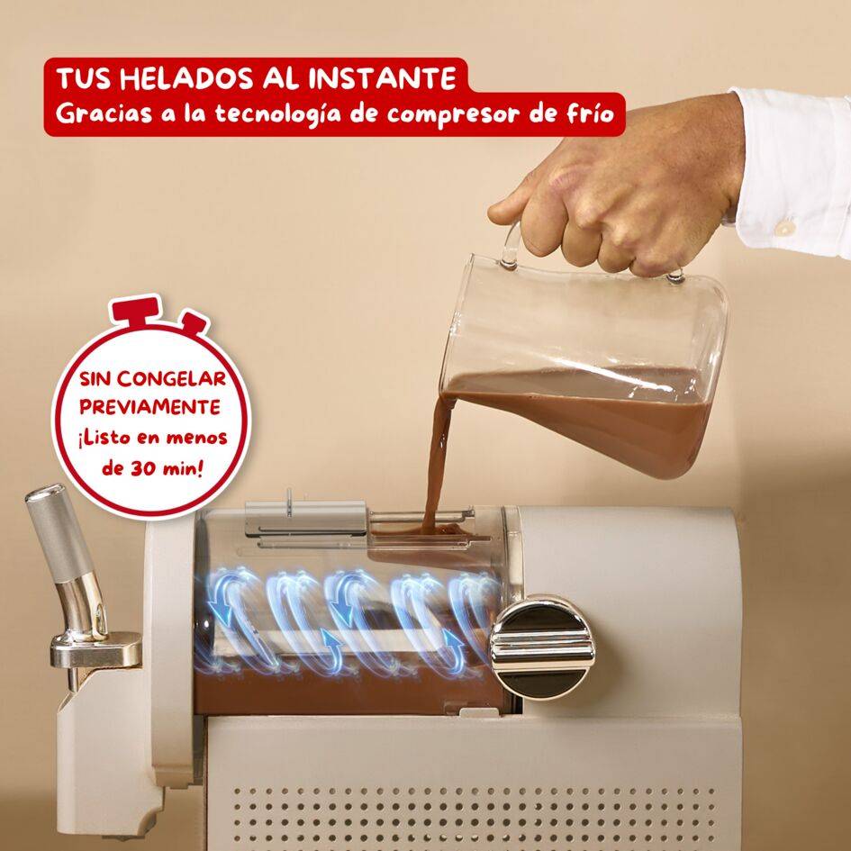 Freezi, Prepara helados y bebidas heladas al momento, 5 programas automáticos, Silenciosa, 8 raciones, Blanca