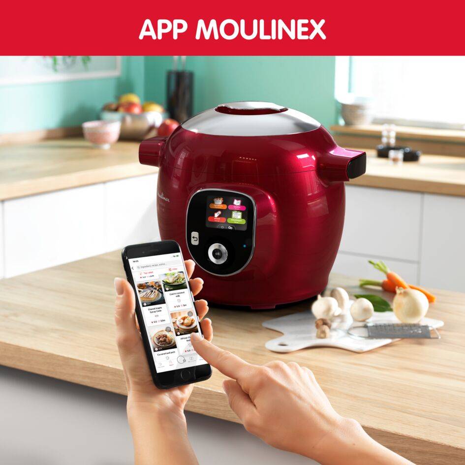 Cookeo+, Olla Eléctrica Programable, 6L, 6 Programas, 200 Recetas, Rojo