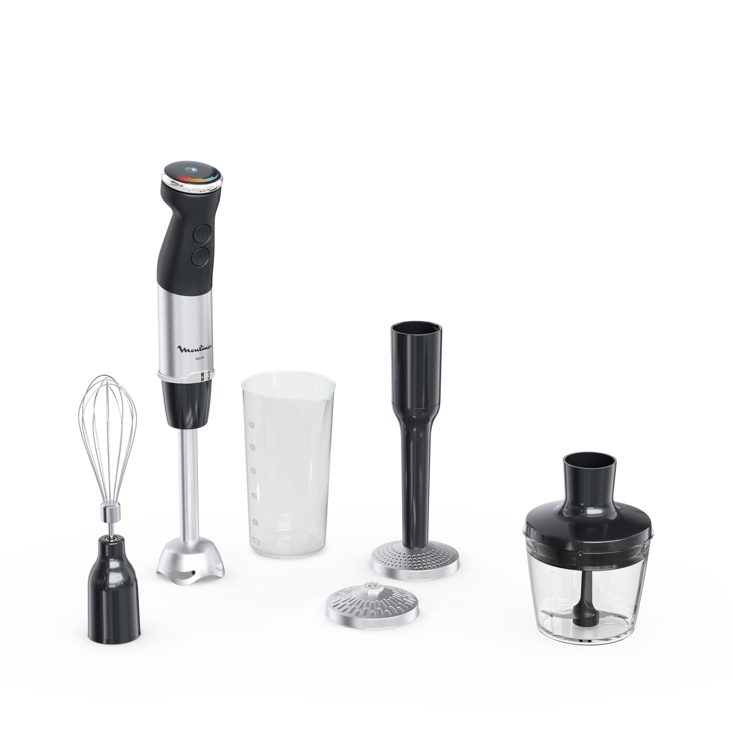 Quickchef+, Batidora de mano, cuchillas con tecnología Powelix , 20 velocidades, 4 en 1, Negra