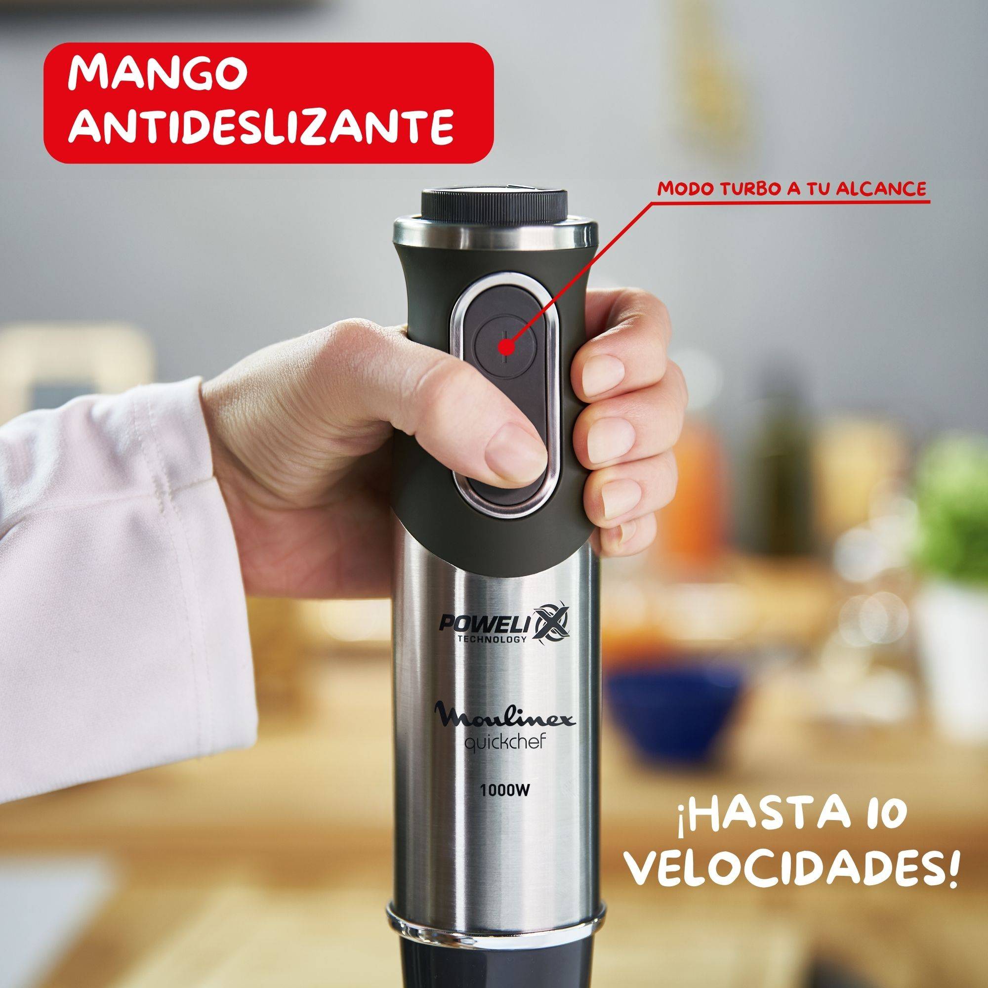 Quickchef, Batidora de mano, 3 accesorios, 1000 W, 10 velocidades, Accesorio pasapuré, Pie metálico, DD65H810