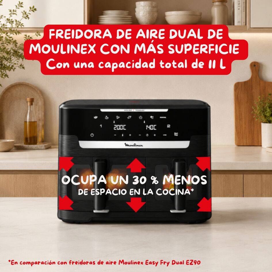Ever Fry XXL Dual, Freidora de aire doble cesta, Tecnología por infrarrojos, Sistema Genius, Capacidad familiar 11L, Cocción sincronizada, Negro