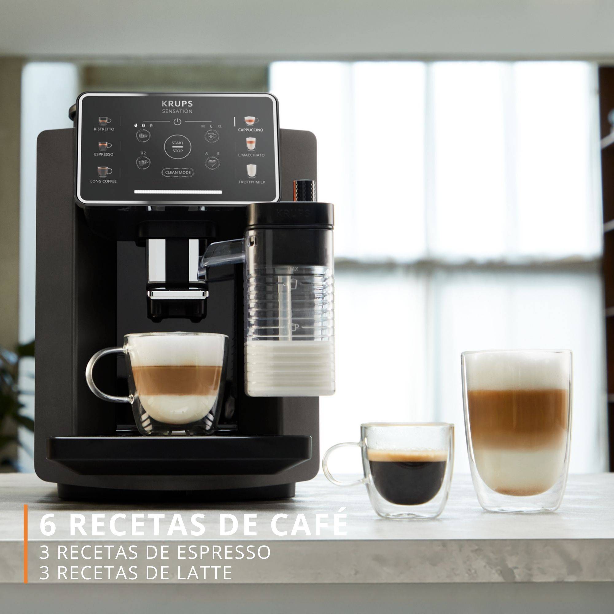 Sensation Milk, Cafetera Automática, 6 bebidas a Base de Café y Café con Leche, Tecnología Milk Maestro, Facil de Usar, Negro