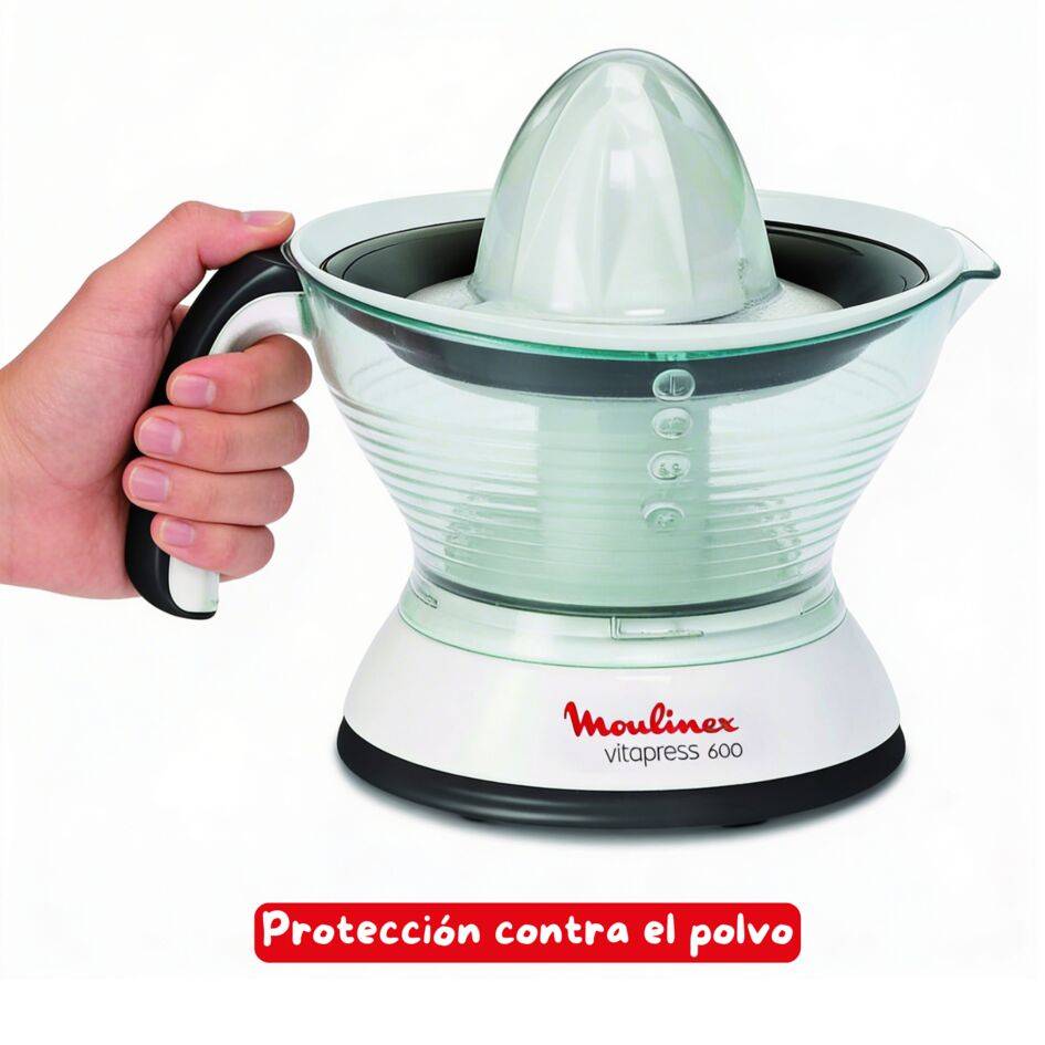 VITAPRESS 600, Exprimidos de citricos, Capacidad de 0,6ml, Auto On/Off, 2 filtros, Diseño compacto, Blanco