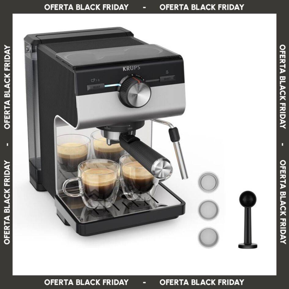 Authentic+, Cafetera espresso manual, 15 bares de presión, Boquilla de acero inoxidable, 2 L de depósito, Cápsulas ESE, Inox