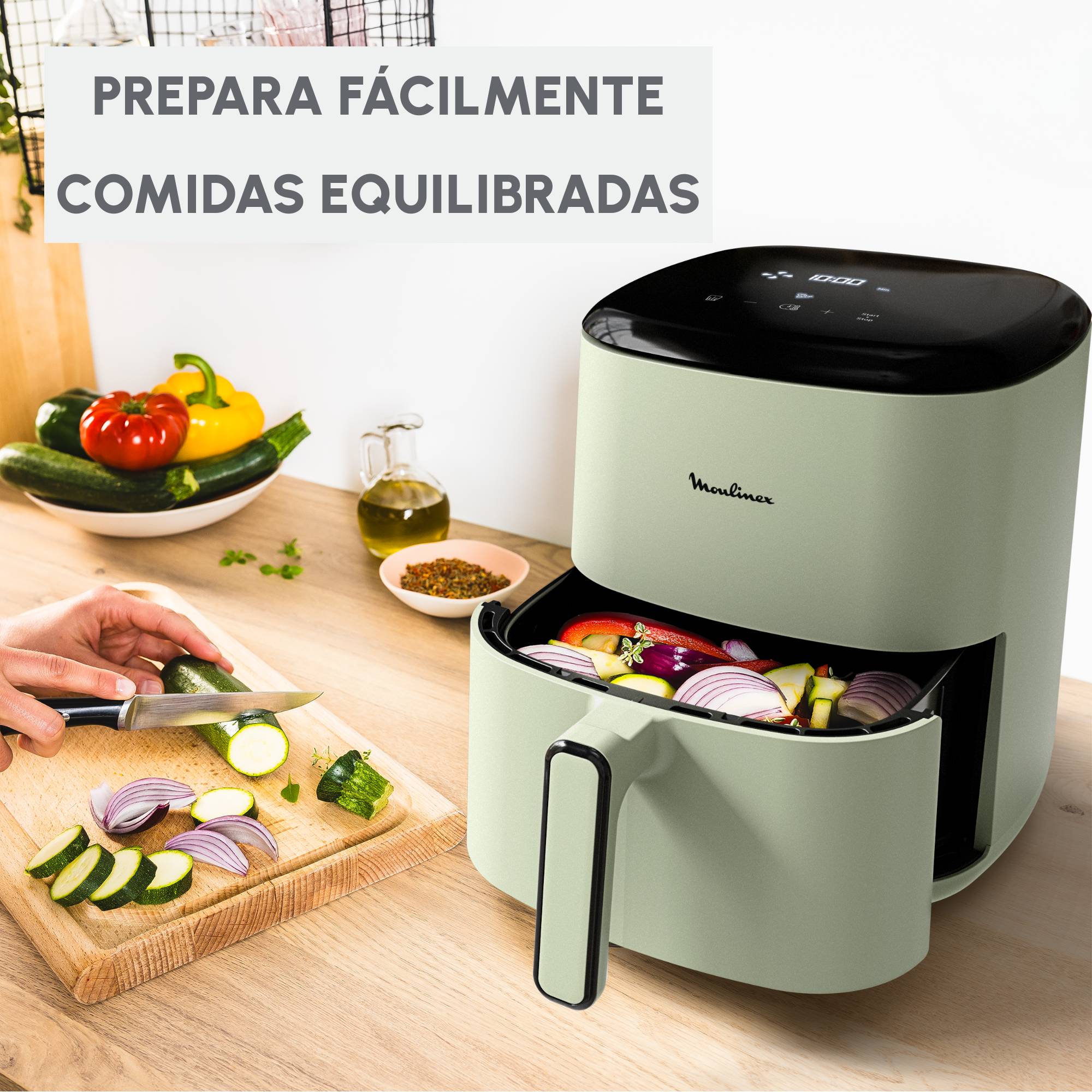 Easy Fry Max EcoDesign, Freidora de aire, 1500 W, 5 L, Panel Digital, Rejilla extraíble, Diseño ecorresponsable, Verde