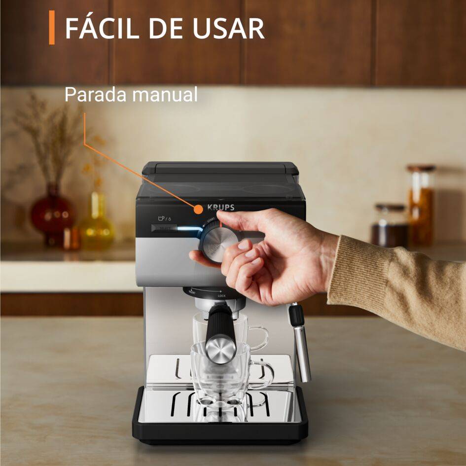 Authentic+, Cafetera espresso manual, 15 bares de presión, Boquilla de acero inoxidable, 2 L de depósito, Cápsulas ESE, Inox