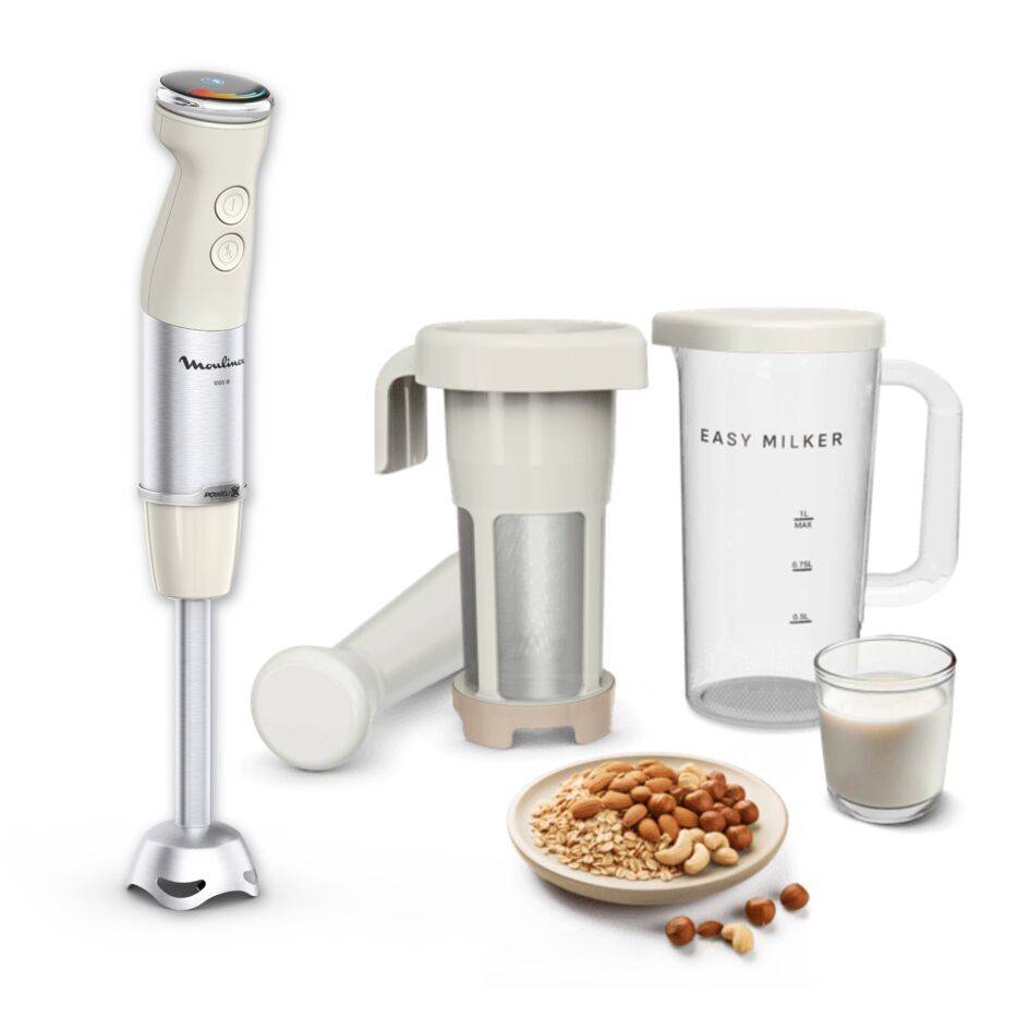 Easy Milker & Quickchef+, Robot de hacer leche vegetal con batidora de mano, Cuchillas Powelix, 20 velocidades