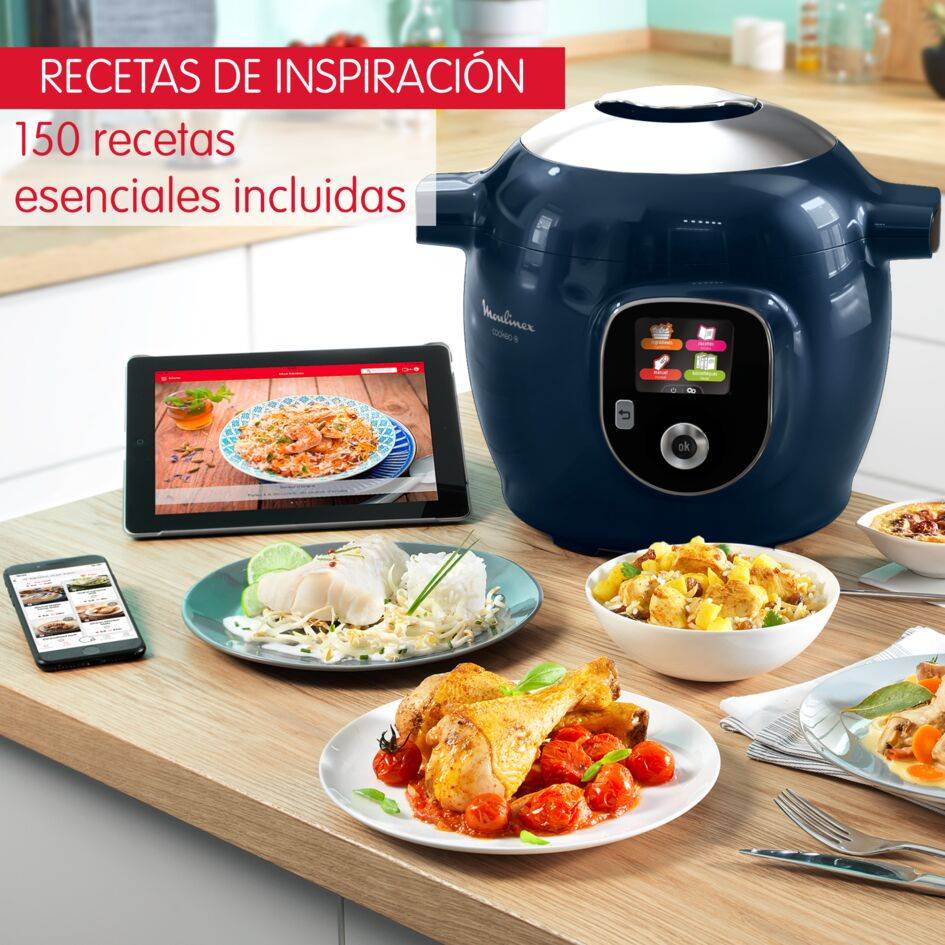 Cookeo+, Olla Eléctrica Programable, 6L, 6 programas, 150 Recetas Integradas, Azul